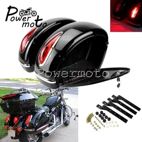 2x Side Case Luggage Carrier Hard Saddlebag Storage Tail Box Cargo For Harley Touring Road King Softail Dyna Cafe Racer LEDlight