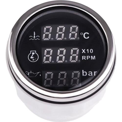 52mm Car Tachometer Water Temperature Oil Pressure With Alarm Digital 3 In 1 Multi-function Gauge 9-32V