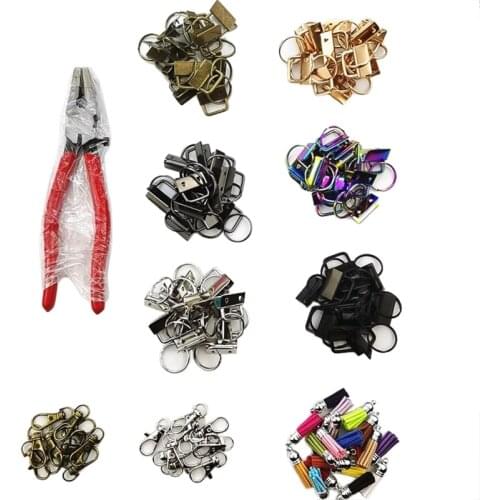 72 Pcs 2.5Cm Key Fob Keychain Key Hook Hardware with Pliers Tool Set for Wristlet Clamp Key Lanyard Making