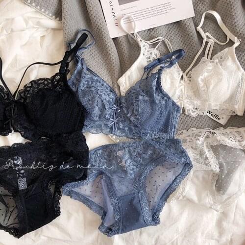 75-85 BCD Thin Cotton Cup Full Lace Bow Fashion Underwear Young Girls White Dress Lingerie Comfortable Push Up Bra And Panty Set