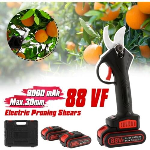 88V Rechargeable Electric Pruning Scissors Efficient Garden Landscaping Electric Pruning Shear Tree Scissors with 2 Battery
