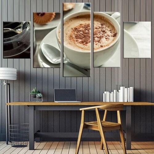 A cappuccino Modern Canvas HD Prints Posters Home Decor Wall Art Pictures 5 Pieces Art Paintings for living room Frame