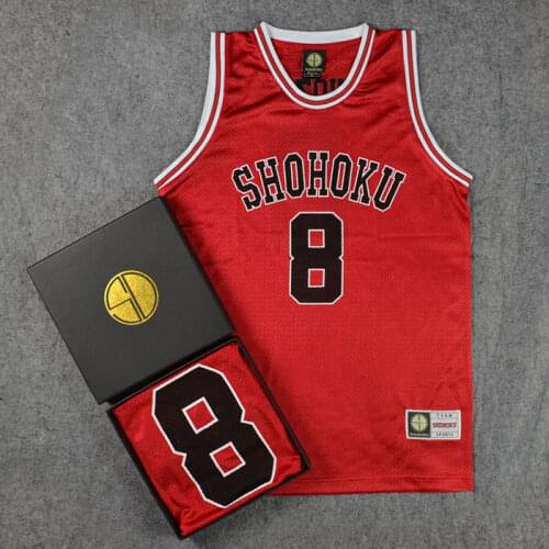 Anime SLAM Shohoku Cospaly Costume Tetsushi Shiozaki NO.8 Basketball Team Jersey Basketball Jersey Black Red White