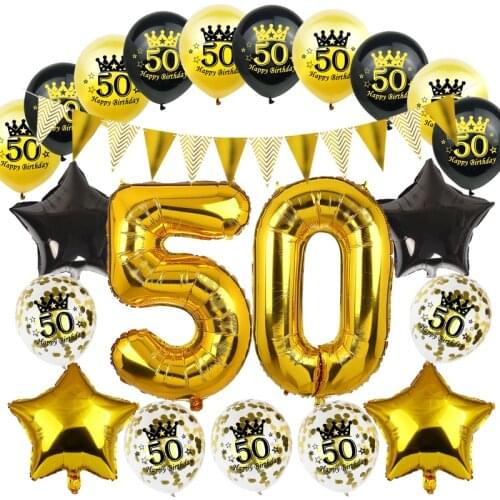 30 40 60 70 50th Happy Birthday Party Foil Number Balloons Adults Birthday Banner 16 18 30 Years Old Black Gold Party Supplies
