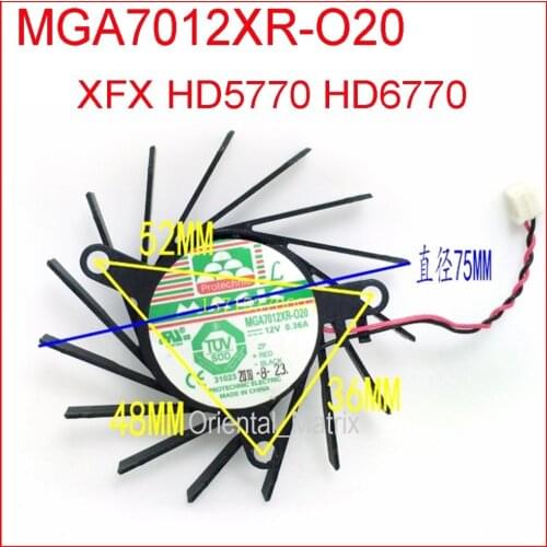 Free Shipping XFX MGA7012XR-O20 DC BRUSHLESS FAN 12V 0.36A 75mm 52x48x36mm HD5770 HD6770 Graphics Card Cooling Fan 2Wire 2Pin