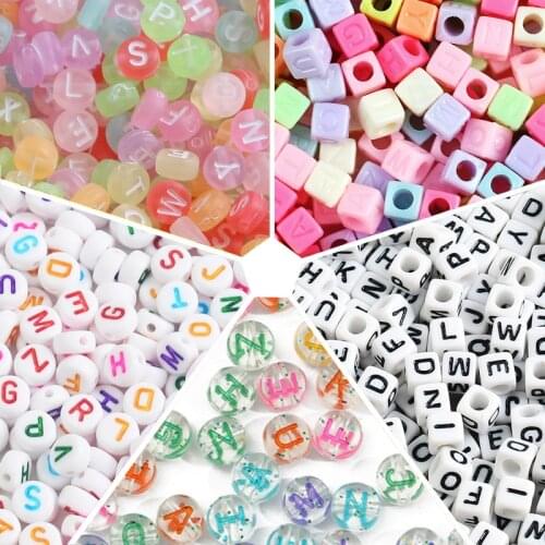 Letter Acrylic Beads Round Flat Alphabet Digital Cube Loose Spacer Beads For Jewelry Making Handmade Diy Bracelet Necklace