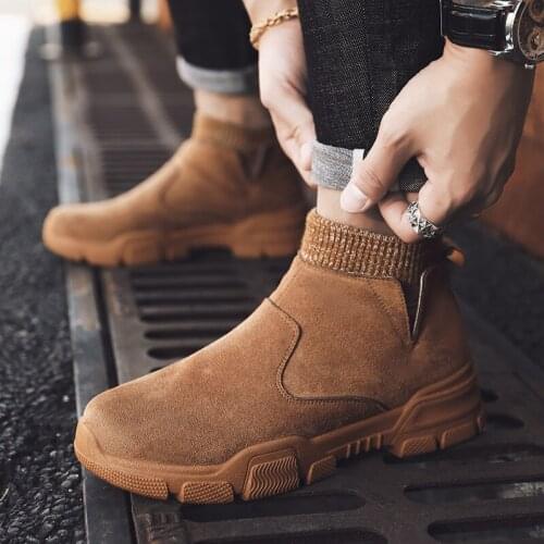Thick Sole High Top Ankle Boots Men Suede Leather Cowboy Boots Autumn Fashion Military Boots Mens Shoes Casual Tooling Shoes