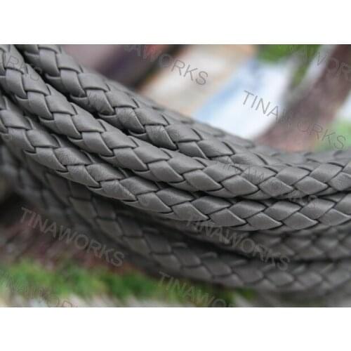 FREE SHIPPING 5Yards 4.5mm Round Grey Bolo Braided Leather Cord Bracelet 6 Lines Twisted