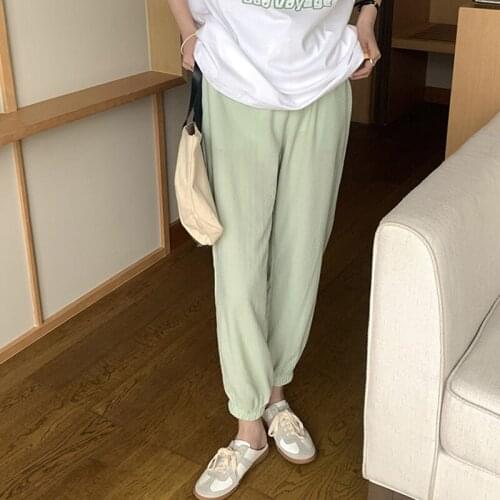 High Waist Solid Elastic Waist Trousers WomenS Korean Fashion Loose Pants Women Casual Slimming Sports Trousers Ladies 2021