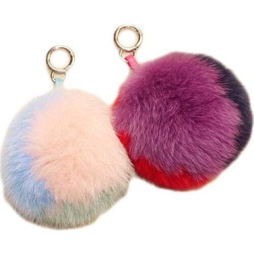 Geunine white fox fur pom pom key chain super huge 15cm real fox ufr ball bag pendant handmade three colors combinantion fur