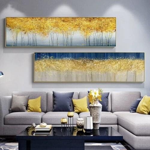 Blue Gold Decorative Painting Abstract Tree Wall Posters and Prints Nordic Gold Foil Canvas Pictures for Living Room Home Decor
