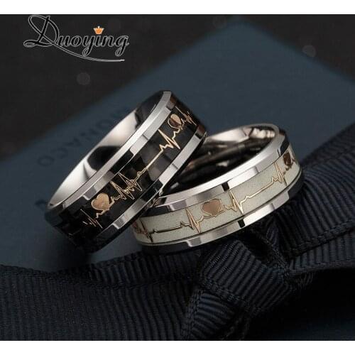 DUOYING Heart Beat Engraved Ring Luminous rings Glowing Rings Men ring In Bar Party Finger Glow Ring