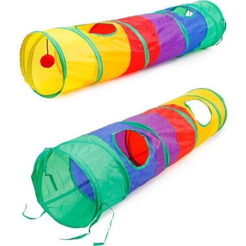Rainbow Colors Canvas Cat Toys Pet Cat Play And Rest Products Foldable Cat Play Tunnel PTCT-13