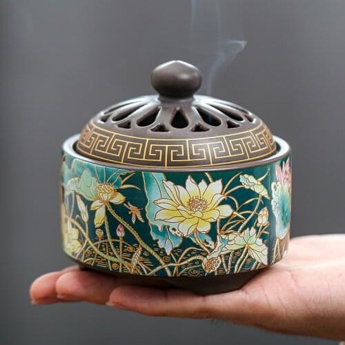 Chinese incense burner ceramic incense burner line incense burner incense plate sandalwood incense burner ornaments