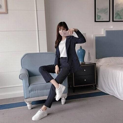 2-piece suit female spring and autumn new style fashion striped office suit professional OLOffice Lady jacket + pants suit