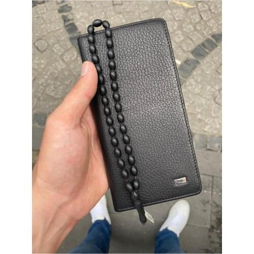 Karali Leather Phone Compartment The Kartlıkl Black Genuine Leather wallet-Kuka Rosary gift