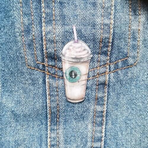 Beautiful Acrylic Brooch For Women Cute Coffee Lapel Pins For Backpacks Cartoon Badges Clothes Accessories Jewelry Gift