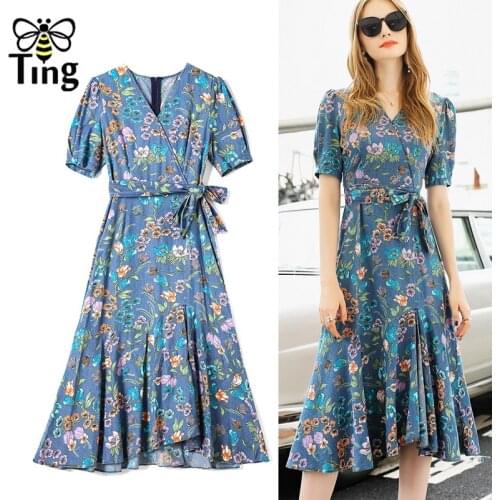 Tingfly Summer Designer Flower Floral Denim Dress Vintage Elegant A Line Party Dinner Dresses Aesthetic Vestidos Plus Size Robes