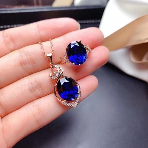 Best Gift Natural Real Real Natural Sapphire jewelry set Natural Real Sapphire 925 sterling silver 1pc pendant,1pc ring