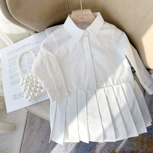 Fashion Baby Girl Cotton Shirt Dress Long Infant Toddler White Dot Pattern Blouse Summer Autumn Spring Outfit Baby Clothes 1-10Y