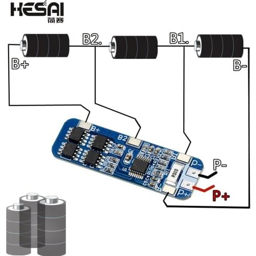 3S 10A 12V Lithium Battery Charger Protection Board Module for 3pcs 18650 Li-ion Battery Cell Charging BMS 10.8V 11.1V 12.6V