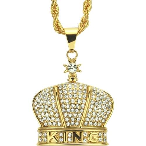 2021 Hip Hop Cool Trend King Crown Mens Necklace Pendant Necklace European And American Hip Hop New Jewelry Cuba Chain