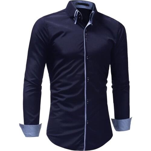 Trim Fit Mens Smart Casual Dress Shirts Turn-down Collar Long Sleeve Solid Business Men Clothing