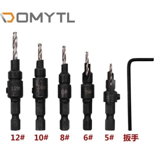 5Pcs Countersink Drill Woodworking Drill Bit Set Drilling Holes For Screw Sizes #5 #6 #8 #10 #12