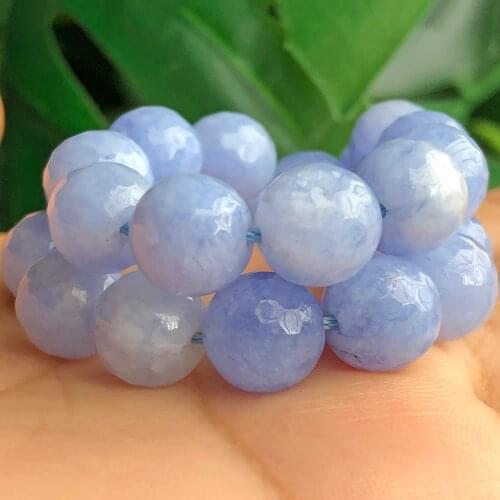 Natural Faceted Light Blue Chalcedony Jades Stone Round Loose Spacer Beads For Jewelry Making 4/6/8/10mm DIY Bracelet Necklace