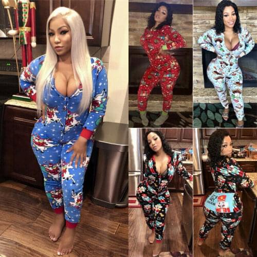 Underwear Pajamas Womens Winter Spring Print Fleece Warm Long Sleeve Sleepwear Cute Zipper Up Nightwear Xmas Suits Christmas