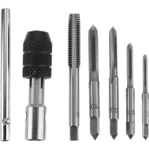 New 6pcs T-type Machine Hand Screw Tap Wrench M3/M4/M5/M6/M8 Tap Die Set Straight Fluted Screw Thread Metric Plug Tap Drill