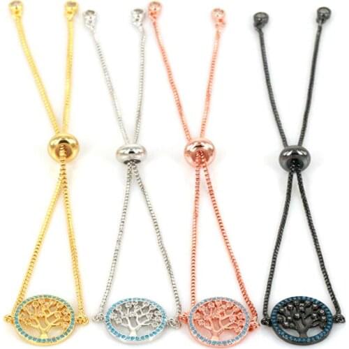 New Style Adjustable Slide Tree Of Life Bracelets For Women Simple Bracelet Transparent CZ Stone Bangles Wedding Party Jewelry