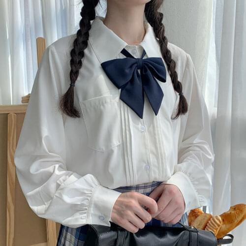 Autumn Sweet Chiffon Uniform JK Shirt Long Sleeve Single-breasted Loose Casual Blouse Tops Japanese Uniform School Girl