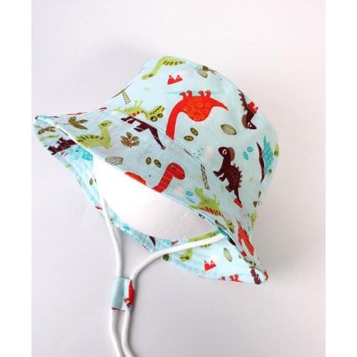 Boy Bucket Hat Summer Sun Beach Cap Dinosaur With String UV Protection Holiday Outdoor Accessory For Baby Toddlers Spring