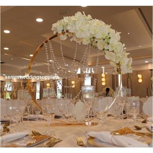 Luxury hotel events party table decor gold metal tall geometric flower stand wedding centerpieces