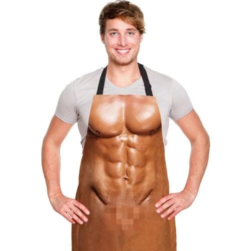 Sexy Naked 3D Print Kitchen Aprons For Women Men Waterproof Cooking Bbq Aprons Home Cleaning Sleeveless Apron Delantal Cocina