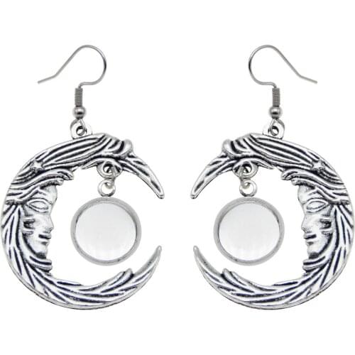 GraceAngie Moon Earring Hook Drop Jewelry With Cabochon Tray Setting ntique Dangle Earrings women Party Drop Earrings diy