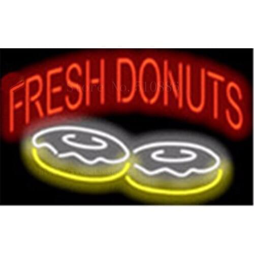 Fresh Donuts NEON SIGN REAL GLASS BEER BAR PUB LIGHT SIGNS store display bakery dessert pastry food Advertising Lights 17*14"