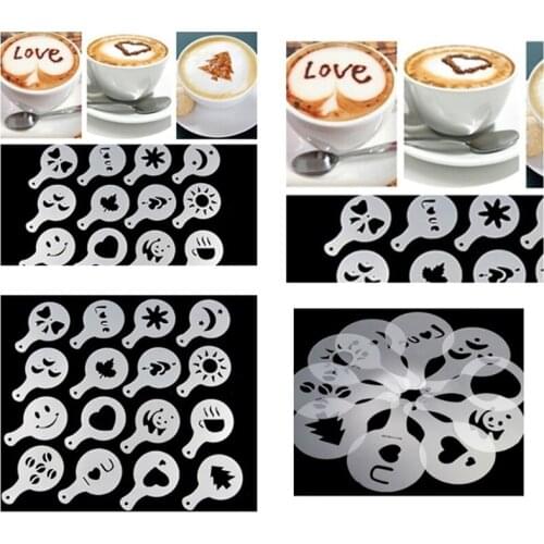 12PCS Coffee Art Stencils Reusable Plastic Cake Stencil Coffee Decorating Molds Coffee Printing Flower Mold Coffee Latte Mold