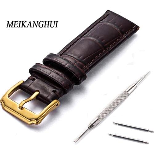 Universal Classic Crocodile Leather Stainless Steel Pin Buckle Strap Black Dark Brown Strap 12 14 16 18 19 20 21 22 24mm Strap