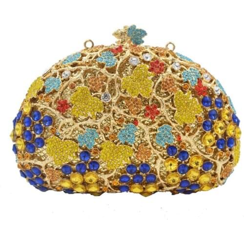 Grape vine Yellow diamante Evening Bags Luxury Wedding banquet Purse Women Party Bags Chain Handbags SC901