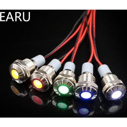 14mm IP67 Waterproof LED Metal Warning Indicator Light Pilot Signal Lamp + Wire 3V 5V 6V 12V 24V 110V 220v Red Yellow Blue Green