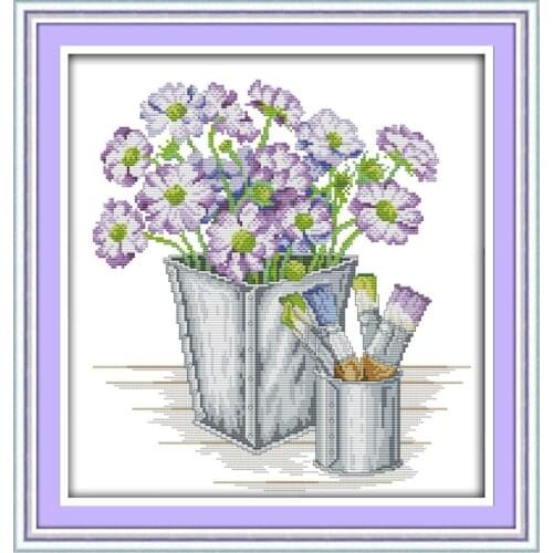 Cross Stitch New Patten Purple Flowers DIY Needlework Handmade Kit DMC11CT14CT Counted and Printed Embroidery Set for Home Decor