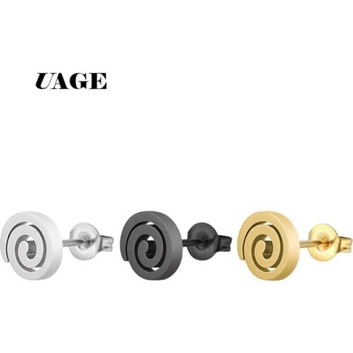 UAGE Fashion Women Men Silver Color Black Gold Stainless Steel Round Hollow Circle Animal Stud Earrings Pulseras Jewelry