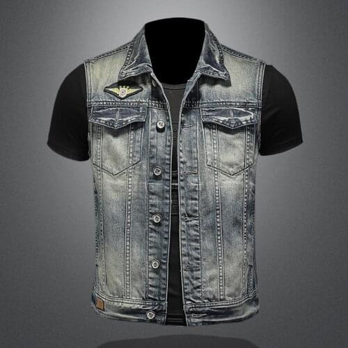 Cotton Denim vest men plus size 5XL Waistcoat Sleeveless Jacket Fashion Ripped Casual Cowboy Hip Hop Streetwear Clothing