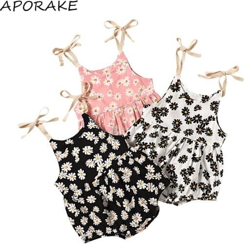 2021 0-24M Cute Infant Baby Girl Romper Daisy Printing Sleeveless Bandage O Neck Jumpsuit Summer One Piece