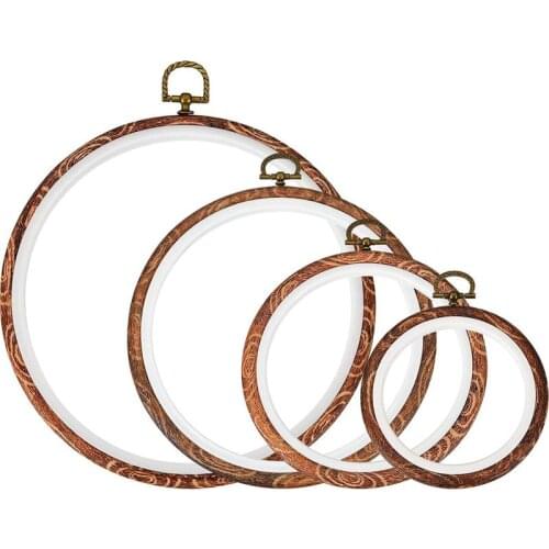 4 Pieces Embroidery Hoop Cross Stitch Hoops Imitated Wood Embroidery Circle for Art Craft Handy Sewing and Hanging