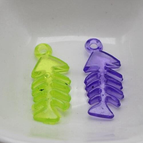 50 Mixed Color Transparent Acrylic Faceted Fish Bone Charm Pendants 34X15mm