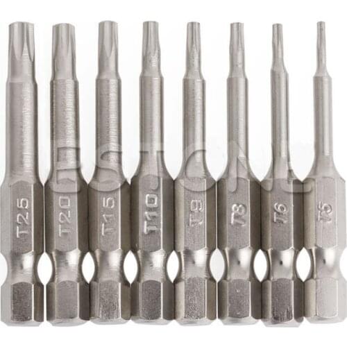 8pcs/lot Magnetic 50mm Head Bits S2 Chrome Plated Steel Torx Screwdriver Bit Set Electric Power Tool Accessories Durable