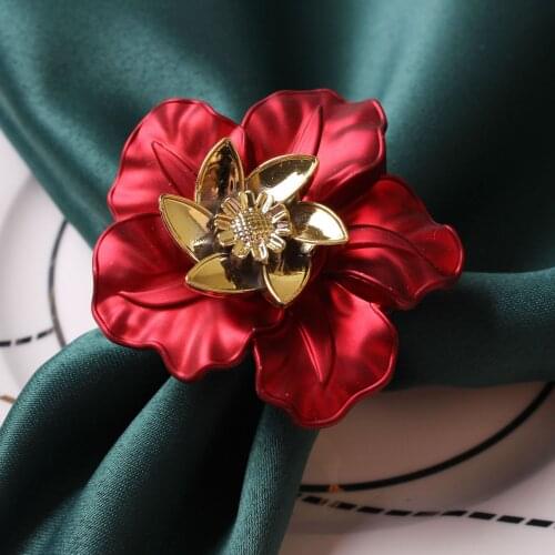 Free Shipping 12pcs/lot Chinese wedding flower napkin buckle hotel table accessories big red napkin buckle napkin ring